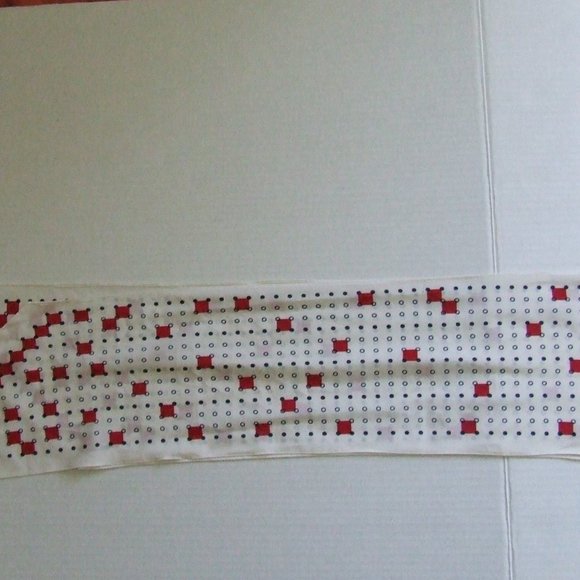 Vintage scarf Vera Neumann white scarf with blue circle and dots red squares - Picture 6 of 8